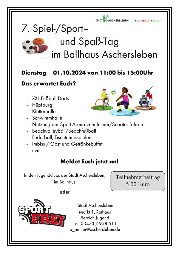 Bild vergrößern: Flyer zum Spiel-, Sport- und Spatag im Ballhaus