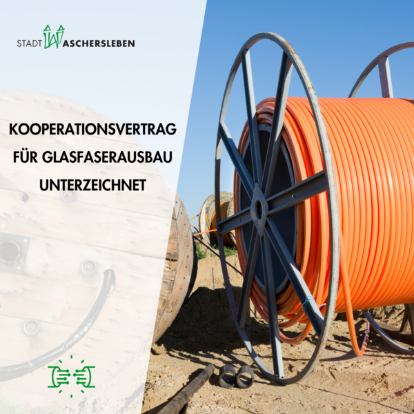 Bild vergrößern: Imagebild zu einer Meldung zum Ausbau vom Glasfasernetz in Aschersleben mit Kabeltrommel auf Baustelle