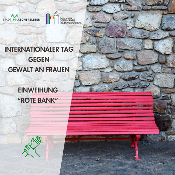 Bild vergrößern: Imagebild zur Einweihung der Roten Bank mit roter Bank im Hintergrund