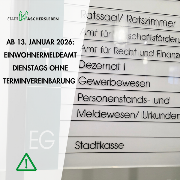 Bild vergrößern: Foto des Wegweisers im Rathaus Aschersleben