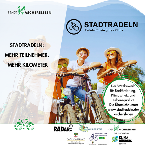Bild vergr&ouml;&szlig;ern: Plakat zum Stadtradeln mit Familie auf Fahrr�dern im Hintergrund