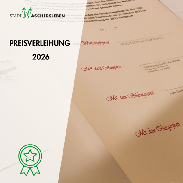 Bild vergr&ouml;&szlig;ern: Preisverleihung Stadt Aschersleben 2026