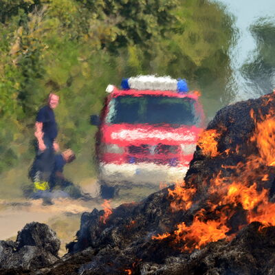 Bild vergrößern: Bild zeigt Kameraden der Feuerwehr im Einsatz